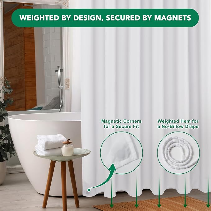 Biscaynebay Fabric Shower Curtain Liner 72x72 Inch-4 Packs White Water Resistant Bathroom Curtains-Hotel Soild Polyester Shower Liners Washable with Magnets