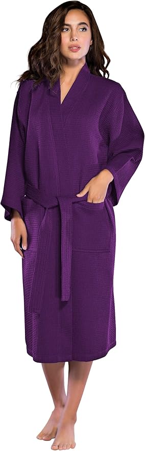 Turquaz Lightweight Long Waffle Kimono Spa Robe for Women