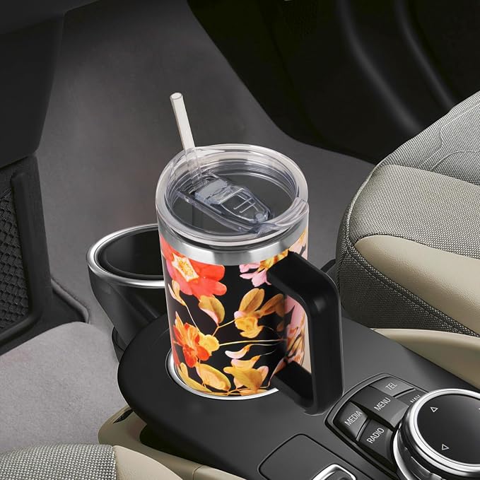 SYACOT 40 oz Tumbler with Handle and Straw Stainless Steel Insulated Tumbler Leak Proof Lid and Straw Lid Reusable Travel Mug Coffee Mug Cup Dishwasher Safe Keep Drinks Cold and Hot (Jasmine)