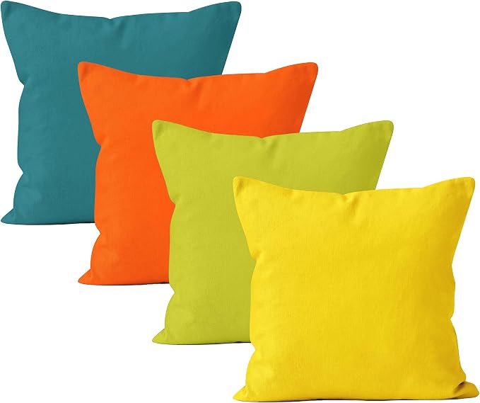 Encasa XO Throw Pillow Covers 18x18 in Set of 4 Bright Combo | No Inserts | Cotton Pillow Covers for Living Room, Bed, Sofa, Couch | Decorative Cushion Covers with Improved Zipper