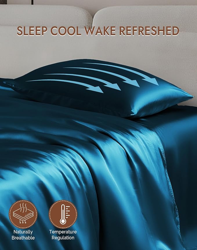 SilkSilky 100% Mulberry Silk Pillowcase - Pure 22 Momme High-Grade 6A Fibers for Hair & Skin, Envelope Closure, Natural, Organic, Breathable & Cooling Pillow Case (King, Teal)