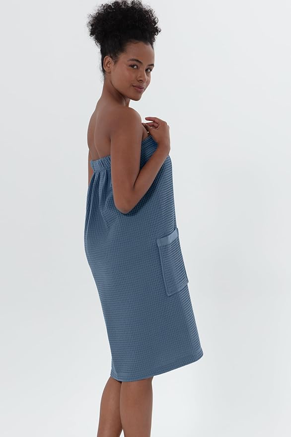 SEYANTE Women's Organic Waffle Spa Wrap, GOTS Certified 100% Turkish Cotton, Lightweight Bath Towel Wrap Adjustable Closure