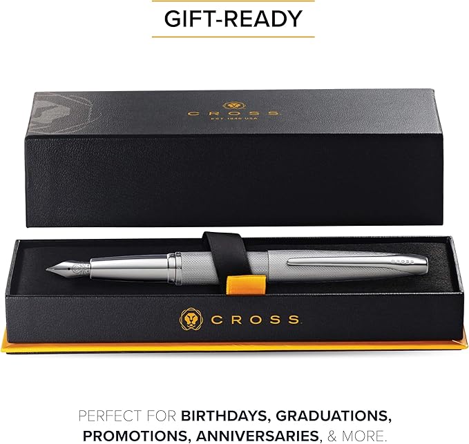 Cross ATX Sandblasted Refillable Fountain Pen, Medium Nib, Includes Premium Gift Box - Titanium Grey