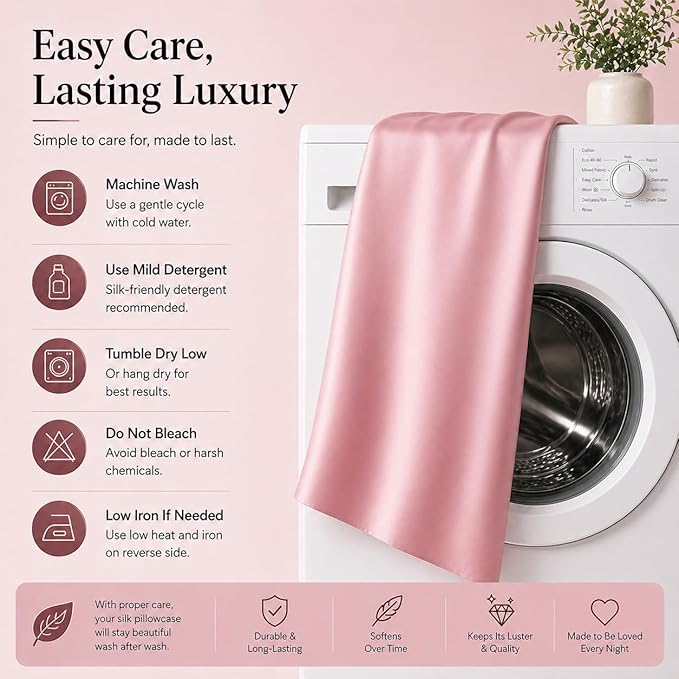 100% Mulberry Silk Pillowcase with Zipper Made in USA, Real 22 Momme Silk Pillow Cases Queen for Hair and Skin, NOT Satin Pillowcase, Anti Acne, Anti Aging, 1 Pc 20"x30" (Queen, Dusty Rose)