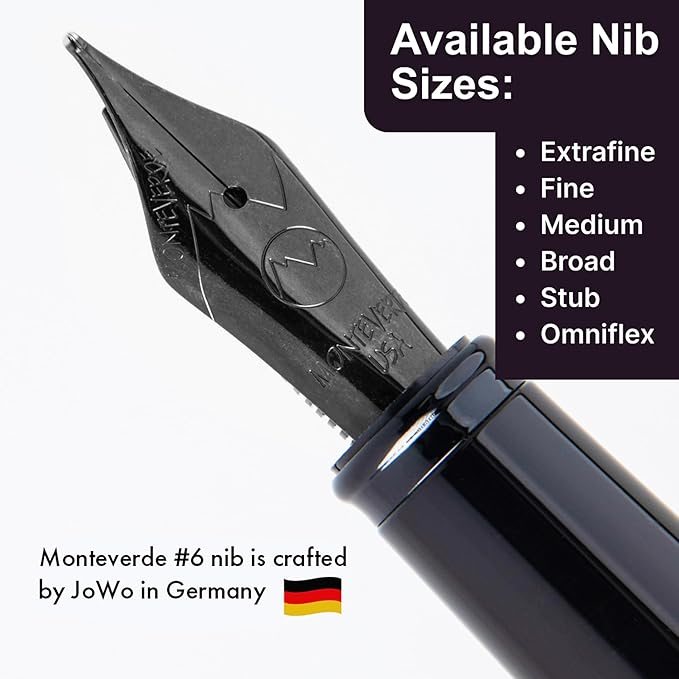 Monteverde USA Prima Red Swirl Fountain Pen - Broad Nib, Handcrafted Resin, JoWo Nib, Refillable, Luxury Gift Box