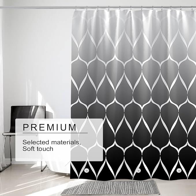 TIKABC Shower Curtain Liner, 4G PEVA Shower Liner, Plastic Waterproof Shower Curtains, with Grommet Holes and 3 Magnetic Weights(Gradient Black Gird)