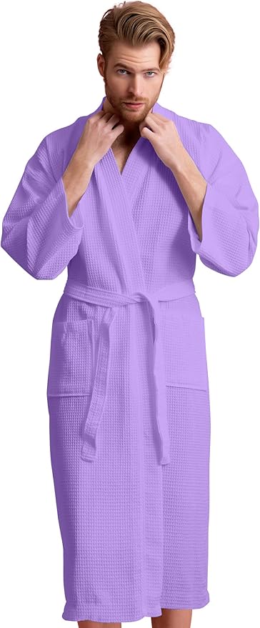 Soft Touch Linen Men's Cotton Waffle Bathrobe, Luxurious & Lightweight, Comfortable & Absorbent, Softness, Fast Dry,