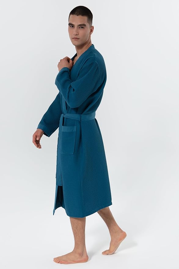 SEYANTE Turkish Cotton Waffle Robe for Men – Organic GOTS Certified Spa Bathrobe, Lightweight Kimono, Soft Cotton Bathrobe