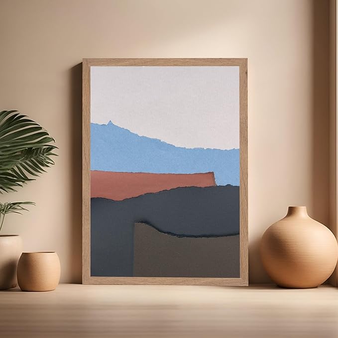 Monem Art Abstract Mountain Landscape Collage Print - Minimalist Scandinavian Art Poster - Wall Decor for Living Room, Bedroom or Office - 16x20 Beige Framed Wall Art by Mareike Bohmer
