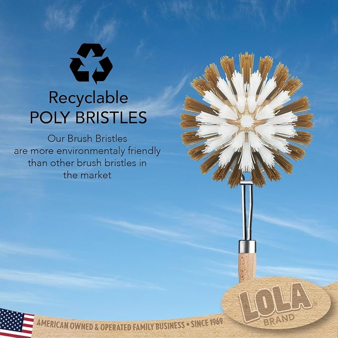 LOLA -The Original - Dishwashing & Vegetable Brush, Hardwood w/Poly Fiber Bristles, Reusable, Sustainable, Has EZ-Grip Handle - 1 Count