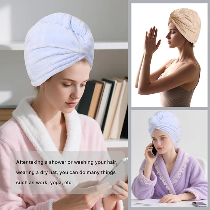 Microfiber Hair Drying Towel Wrap for Women, Hair Turbans Towel for Wet Hair,turbie Twist Hair Towels(The Color of the Picture is for Reference only) (Blue,Brown)