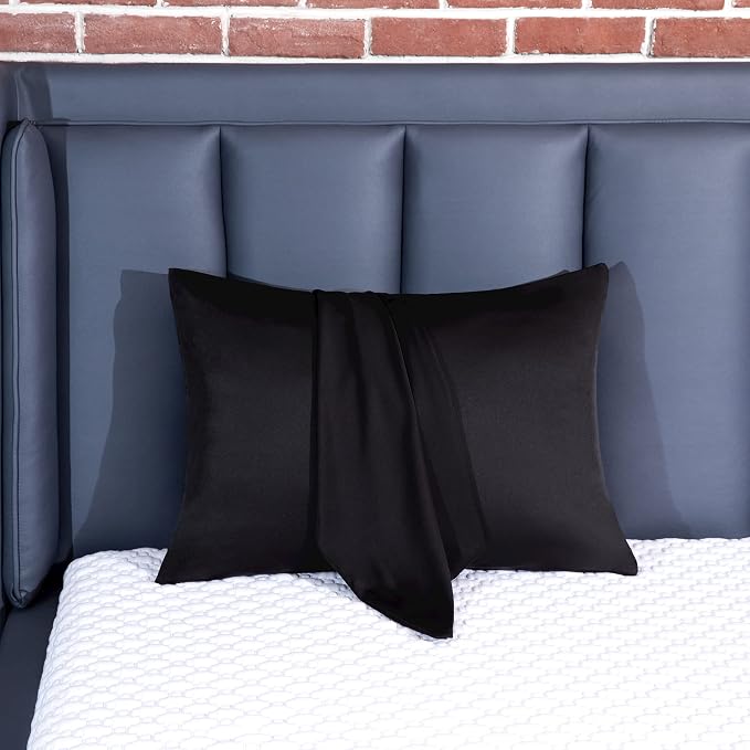 100% Mulberry Silk Pillowcase Set of 2 for Hair and Skin,with Hidden Zipper,Both Sides 19 Momme 600 Thread Count Natural Silk Pillow Cover,Soft Breathable Smooth (Black, King 20''x36'')