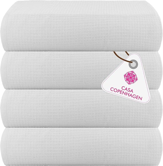 CASA COPENHAGEN Wafffle 4Pcs 100% Egyptian Cotton Large Designer Towels Gift Set- White, 55"x27", 4Bath Towels for Bathroom (Box Pack, Set for Women & Men)