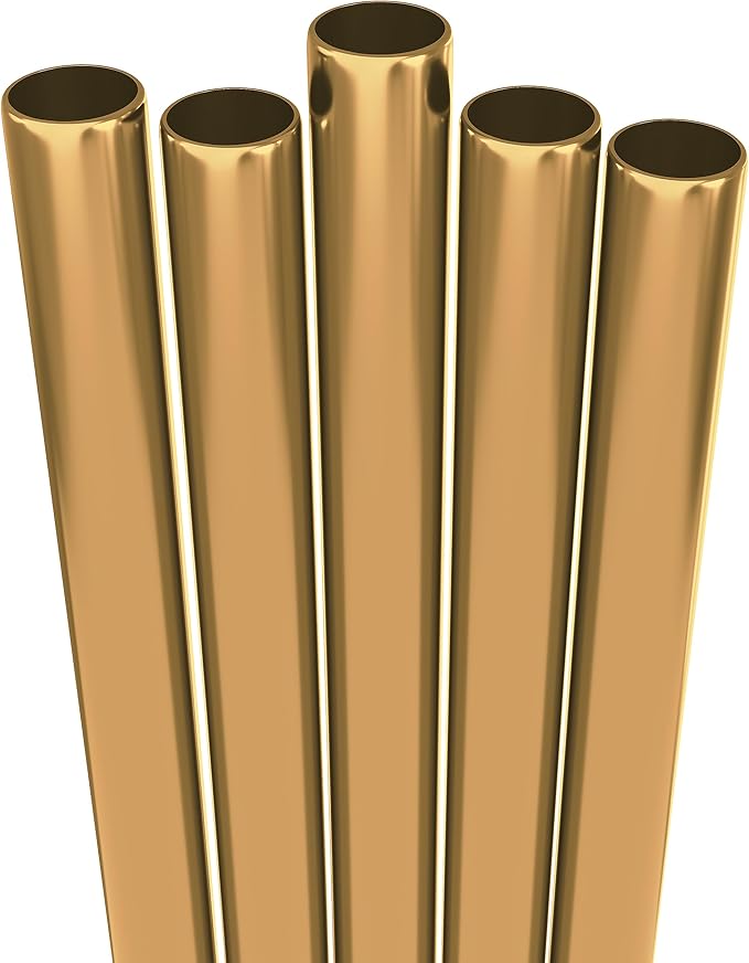 Fiesta First 5 Super Extra Wide Boba Straws Stainless Steel. 10.23" Long Metal Straws Reusable Fat Thick Large Jumbo for Smoothies, Bubble Tea. Dishwasher Safe Hard Drinking Straws. GOLD