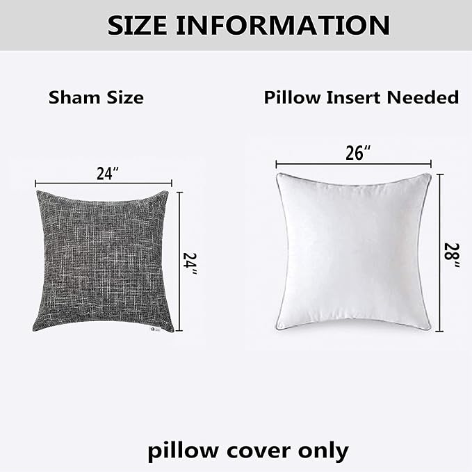 Kevin Textile Set of 2 Decorative Pillows Covers for Couch Star Faux Linen Sofa Pillows Cover 24 x 24 inch, 61x61cm, Black