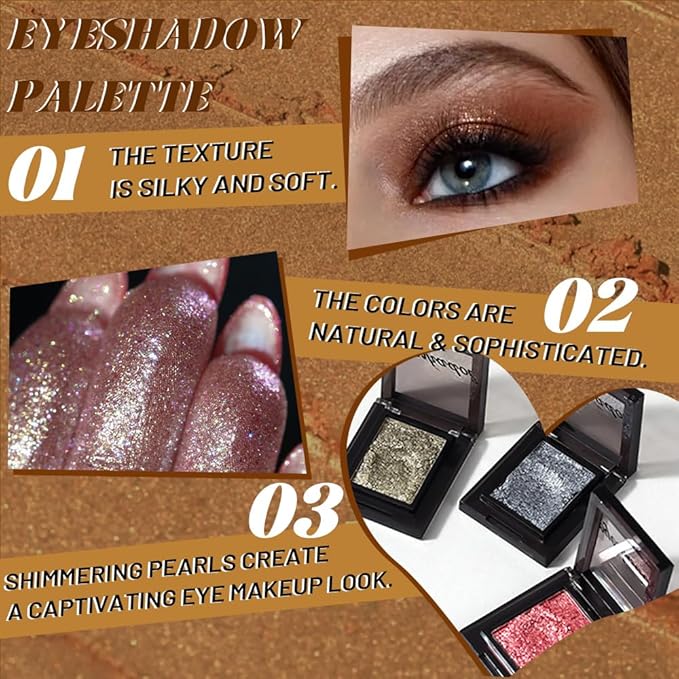 Bronze Single Shimmer Glittle Eye shadow Palette Makeup, Single Shimmer Eyeshadow for Older Women, High Pigment Natural Sombras Crema Para Ojos, Talc, Paraben & Cruelty Free (08#Bronze)