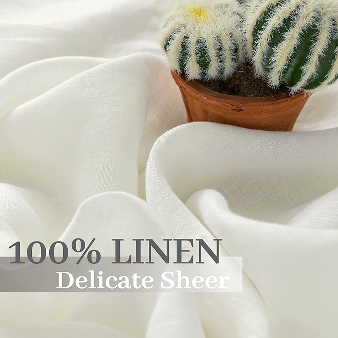 ATLINIA 100% Linen Sheer Curtain White Panel - 1 Panel Window Natural Linen Sheer for Bedroom Living Room Farmhouse Light Curtain Filtering Door Shades Privacy Rustic Boho Door Drape 63 inch