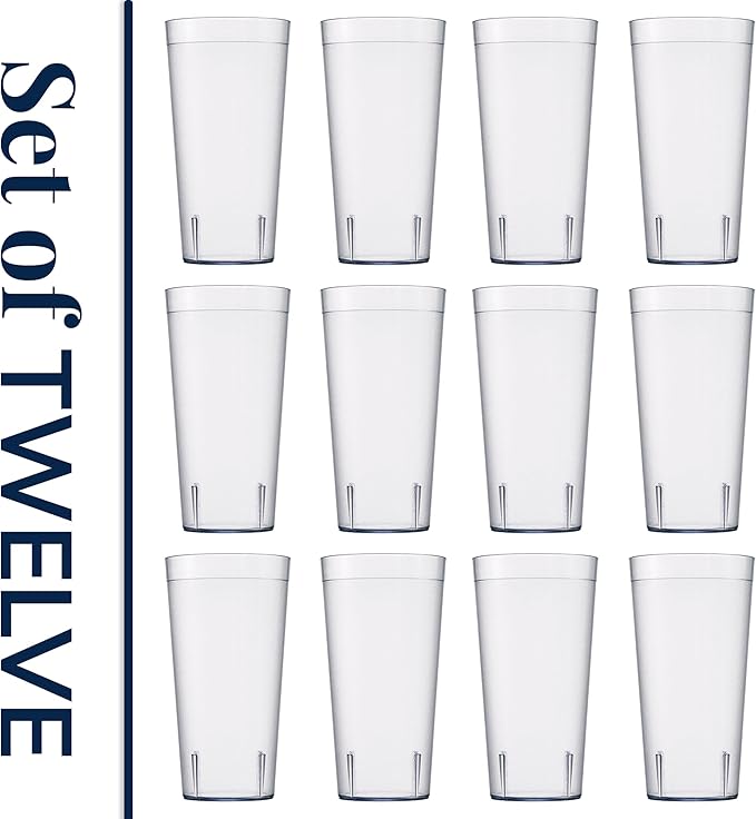 US Acrylic Cafe Plastic Reusable Tumblers (Set of 12) 32-Ounce Iced-Tea Cups Clear | Value Set of Restaurant Style Drinking Glasses, Stackable, BPA-Free, Made in the USA | Top-Rack Dishwasher Safe