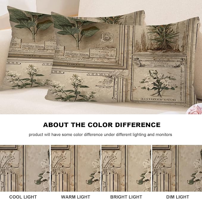 Shrahala Mythical Plants Specimen Labels Linen Throw Pillow Cover, Victorian Herbarium with Earth Tones Lumbar Pillowcase Blended Double-Sided No Inserts for Bedroom Living Room Set of 2 (12 x 20 in)