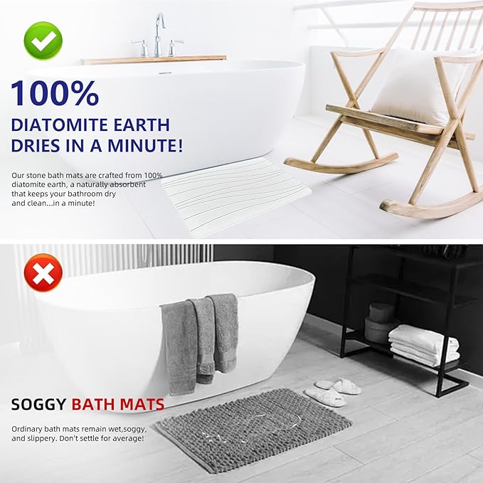 Fast Drying Stone Bath Mats for Bathroom, Non-Slip Diatomaceous Earth Bath Mat, Super Absorbent Bath Mat Stone