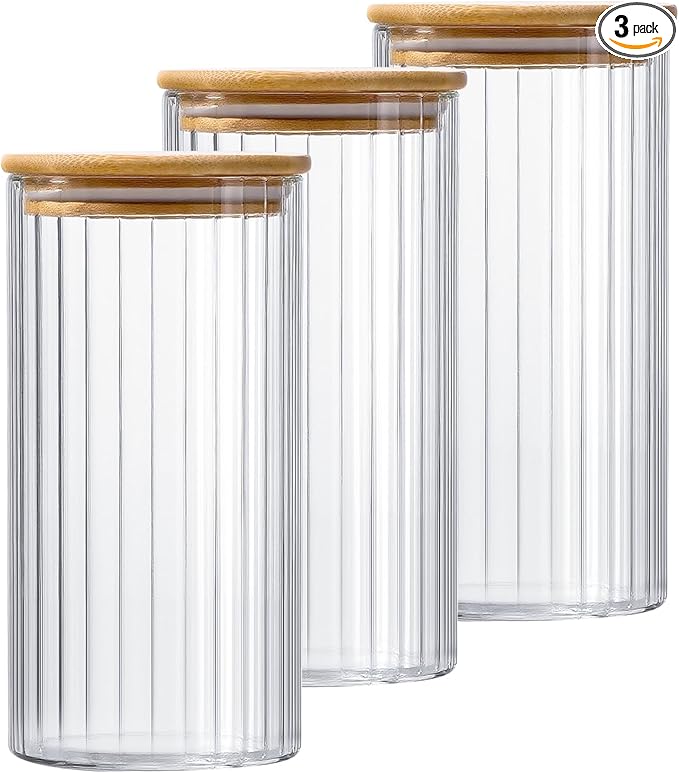 1.2L/40.58Oz 3 Pack Airtight Glass Storage Containers with Lids - Glass Food Storage Jars - Pantry Organizers and Storage for Flour Cereal Pasta