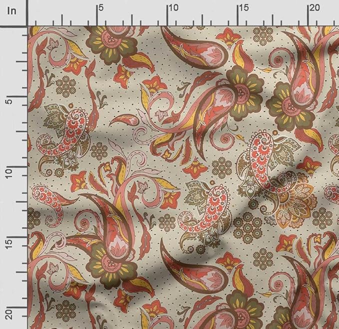 Soimoi Asian Print - Red, Moss Georgette Fabric Material - 42 Inch Wide, 1 Yard, Unstitched Versatile Fabric for Dresses, Skirts, Blouses, Drapery Projects