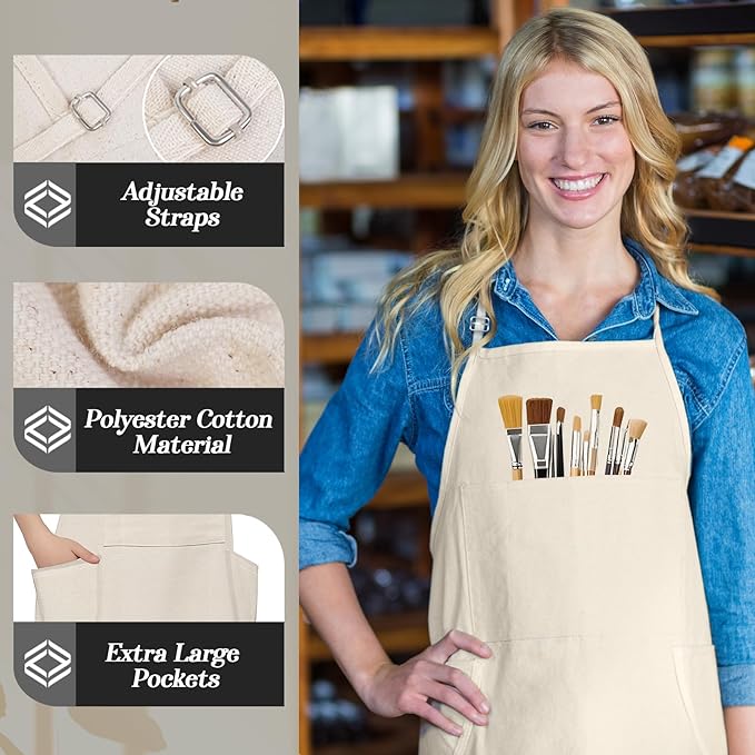 conda Adjustable Professional Bib Apron 100% Cotton Canvas with 3 Pockets for Women Men Adults, Waterproof, Natural 31inch (1pcs Pack)