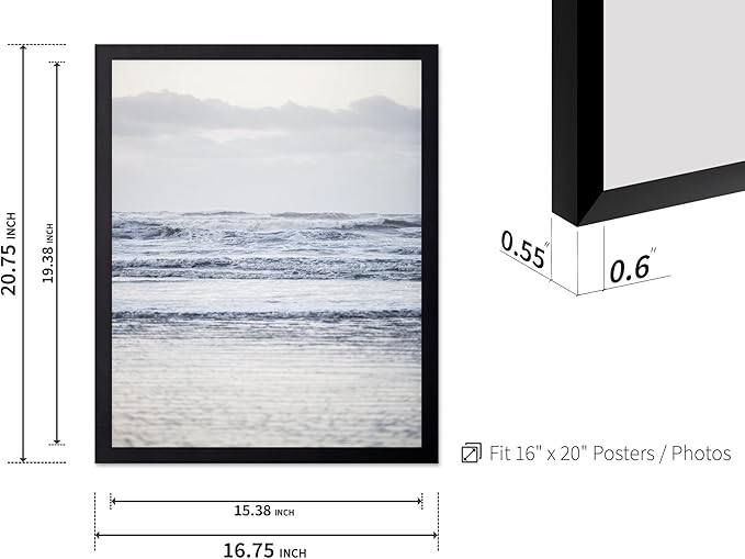 Monem Art Pastel Ocean Waves Seascape Photography Print - Minimalist Coastal Landscape Art Poster - Wall Decor for Living Room, Bedroom or Office - 16x20 Black Framed Wall Art by Mareike Bohmer