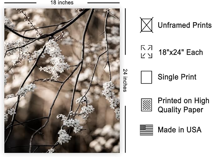 Monem Art Cherry Blossom Branch Photography Print - Moody Botanical Nature Art Poster - Wall Decor for Living Room, Bedroom or Office - 18x24 Unframed Wall Art by Mareike Bohmer