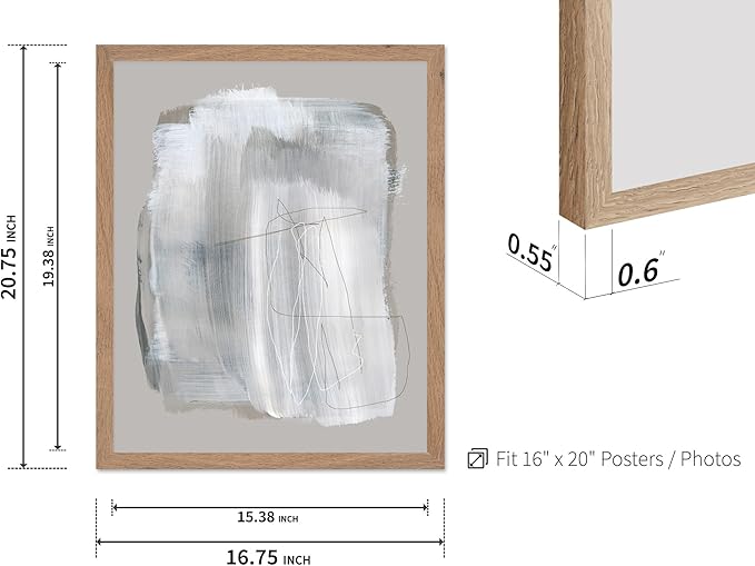 Monem Art Abstract Minimal Brushstroke Print - Scandinavian Neutral Line Art Poster - Wall Decor for Living Room, Bedroom or Office - 16x20 Beige Framed Wall Art by Mareike Bohmer
