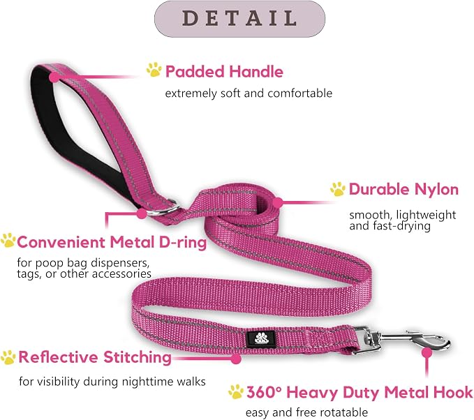 FURRYFECTION Reflective Dog Collar and Leash Set With Quick Release Buckle, Padded Neoprene Adjustable Nylon for Small Medium and Large Dogs (Small Collar+5FT Leash, Hot Pink)