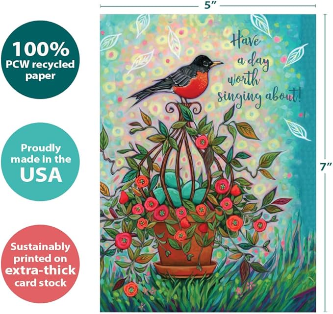 Tree-Free Greetings - Birthday Cards - Artful Designs - 1 Card + Matching Envelope - Made in USA - 100% Recycled Paper - 5"x7" - Bird Songs (GO65460)