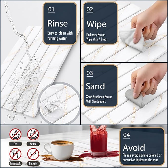 Stone Drying Mat for Kitchen Counter, 24"(L)×16"(W), Diatomaceous Earth Dish Drying Mat for Kitchen Counter, Quick Dry Stone Dishes Mats, Foldable Quick Dry Mats for kitchen, Bathroom, Yellow White
