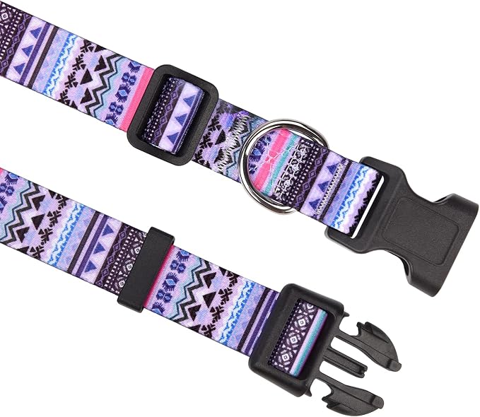 MarukoPet Dog Collar, Adjustable for Small Medium Large Dogs Puppy, Cute Design with Bohemia Floral Tribal Geometric Patterns Boys Girls Dog Collar(Purple Bohemia-XS)