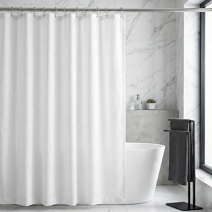 Waterproof Fabric Shower Curtain Liner, TPU Coated, PEVA-Free & Odorless, Hotel Quality, 3 Magnets, Rust-Proof Metal Grommets, Machine Washable, White, 72x84 Inch