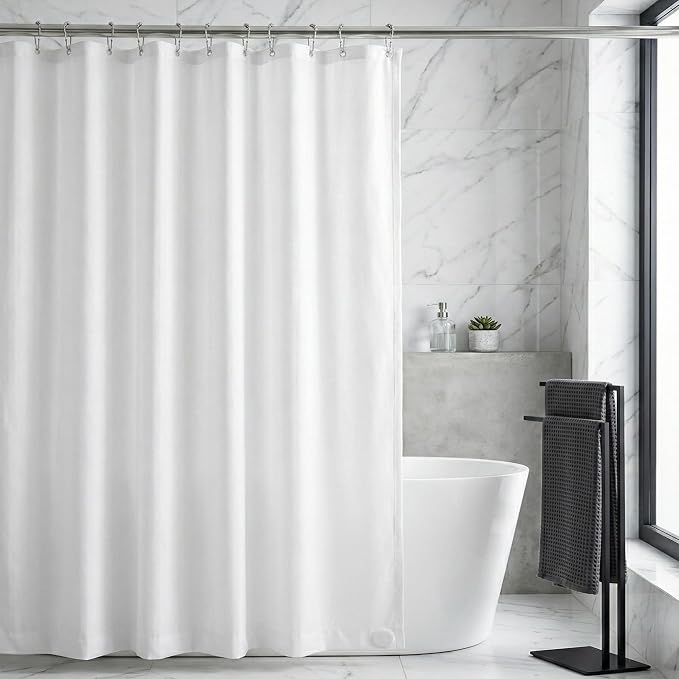 Waterproof Fabric Shower Curtain Liner, TPU Coated, PEVA-Free & Odorless, Hotel Quality, 3 Magnets, Rust-Proof Metal Grommets, Machine Washable, White, 72x96 Inch