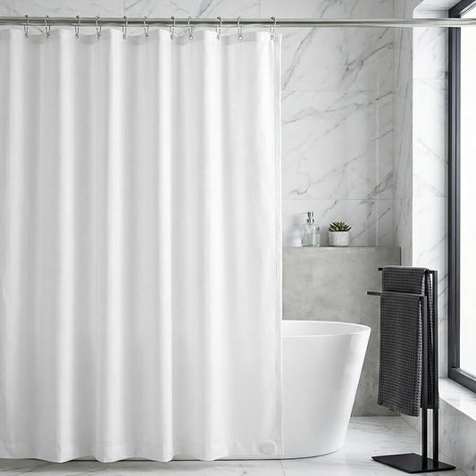 Waterproof Fabric Shower Curtain Liner, TPU Coated, PEVA-Free & Odorless, Hotel Quality, 3 Magnets, Rust-Proof Metal Grommets, Machine Washable, White, 72x96 Inch