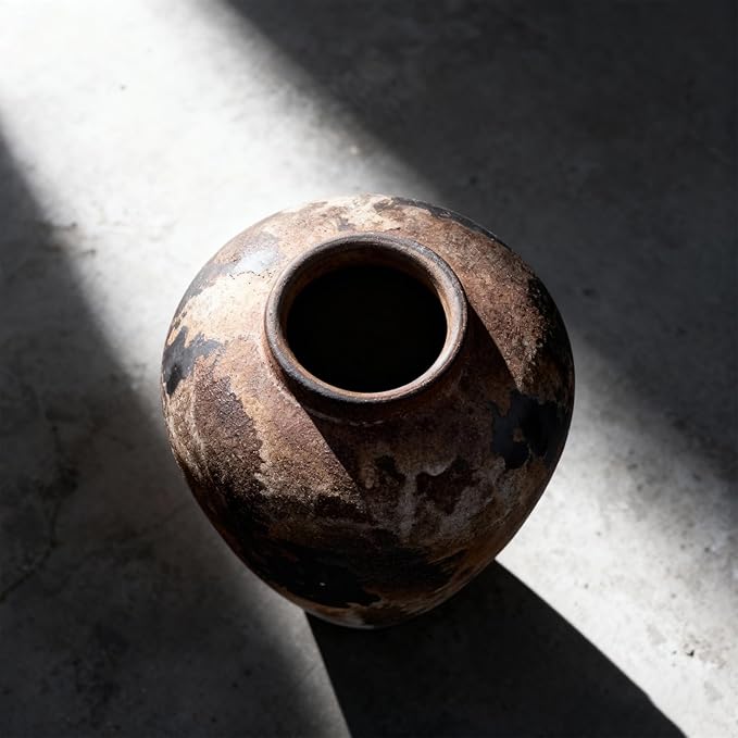 Wabi Sabi Vase 8.6in, Brown Ceramic Vase with Waterproof Coating, Rustic Ceramic Vase for Table Centerpiece, Entryway Shelf Decor, Rustic Farmhouse Pottery Vase