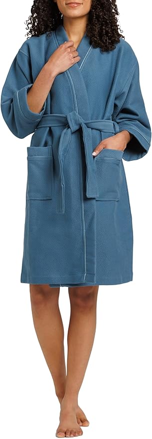 Fishers Finery Women's Waffle Kimono Resort Spa Robe; Above Knee Length