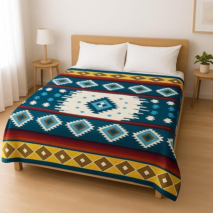 Alpaca Wool Blanket Queen 94x78 in | Ultra Soft, Non-Itchy & Breathable | Premium Alpaca Blanket | Warm, Hypoallergenic Natural Fiber | Handmade Luxury Throw for Bed or Sofa (Green and Turquoise)