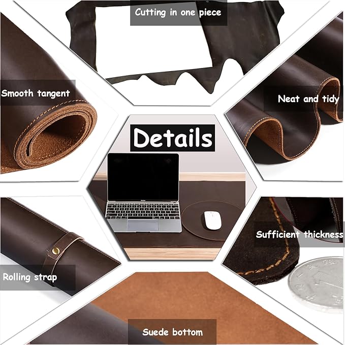 Full Grain Genuine Leather Desk Pad Large Retro Mouse Pad 35.4" x 17.7" Vintage Leather Desk Protector Desktop Cover Non-Slip Writing Blotter Coffee Bar Mat for Office Home