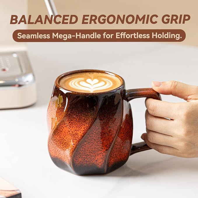 Magma Hearth Ceramic Coffee Mug - 17 oz Unique Reactive Glaze Coffee Cup with Ergonomic Large Handle, Ceramic Mug for Office Home Gift for Men Women