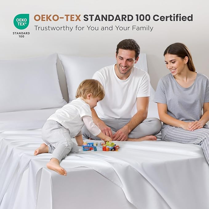 Sophia & William 1000 Thread Count Egyptian Cotton Sheets Full Size, 100 Percent Cotton Sheets Sateen Weave, 16" Deep Pockets, All-Season 4 Piece Silky Sheet - White