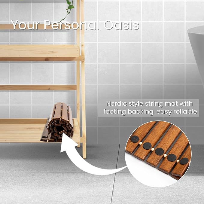 Strand Woven Bamboo Bath Mat Bathroom Rugs Floor Wood Shower Bathtub Waterproof Non Slip Accessories 16x24 Inch Easy to Clean, Suitable for Outdoor, Light Brown Color, 1 pc