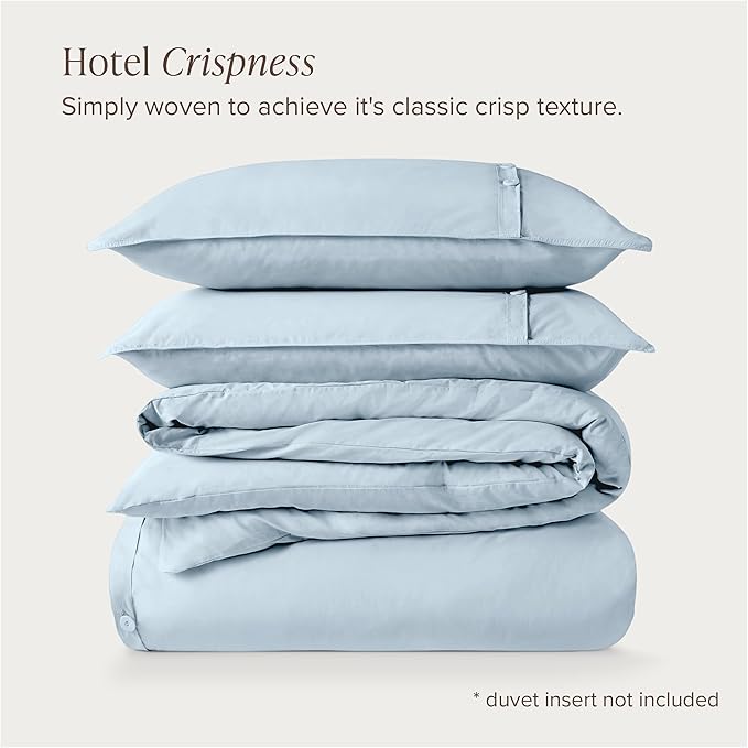Bare Home 100% Organic Cotton Queen Duvet Cover Set - Crisp Percale Weave - Lightweight & Breathable - Cooling Duvet Cover Set (Queen, Winter Blue)