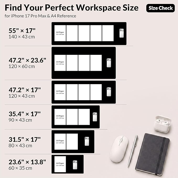 AFIING Cork Desk Mat 31.5" x 17", Waterproof Dual-Sided Cork & PU Leather Desk Pad, Non-Slip Desk Protector for Home Office, Workspace Setup & Gaming, Black