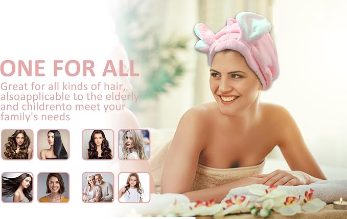 fhgnysm 2 Packs Microfiber Hair Towel, Hair Turbans for Wet Hair, Drying Hair Wrap Towels for Curly Hair Woman Anti Frizz,Head Towel to Dry Hair Quickly(Pink)