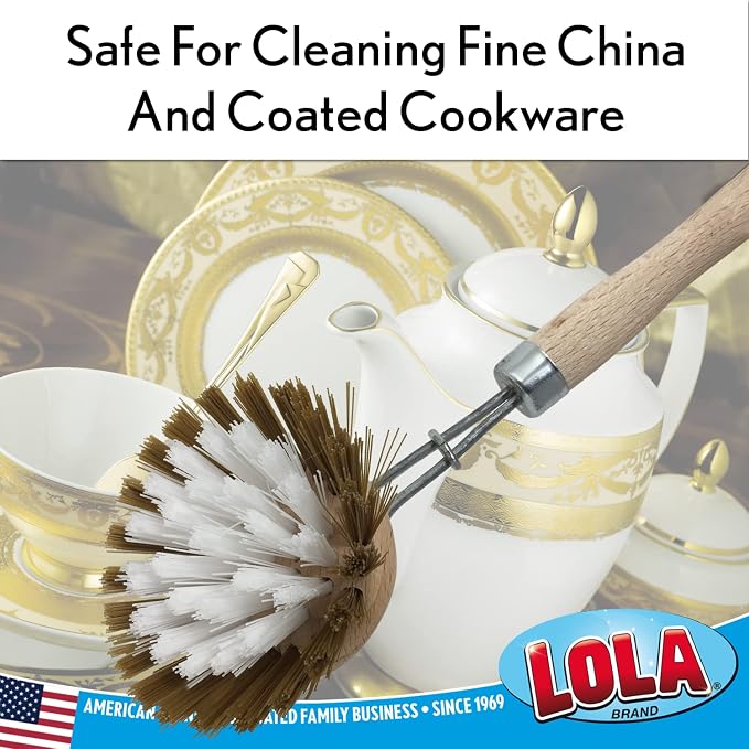 LOLA Replacement Head for The Original Dishwashing & Vegetable Brush, Birch Hardwood & Nylon Poly Bristles, Reusable & Washable - 1 Count