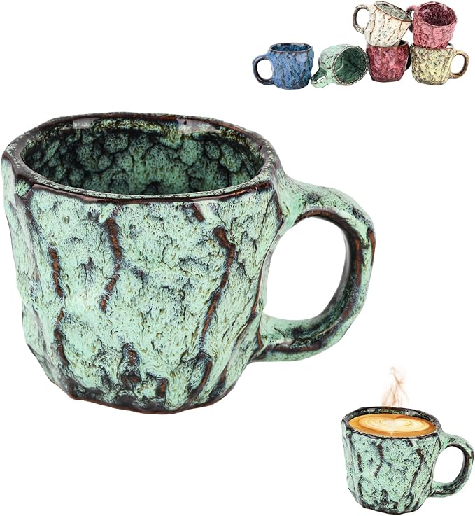 DorkTees 9oz Handmade Reactive Glaze Stoneware Coffee Mug, Luxury Rustic Textured Cup with Handle, High-Fired Ceramic Mug, Microwave & Dishwasher Safe, Gift for Coffee Lovers. (Cyan)
