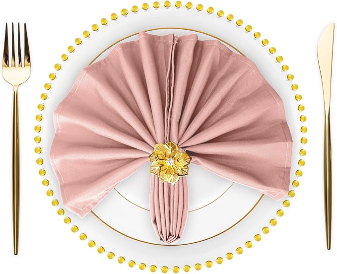 SuperO Set of 40 Cloth Napkins 17 x 17 Inch, Polyester Solid Washable Dinner Napkins with Hemmed Edges,Great for Restaurant, Wedding and Party(Dusty Pink)